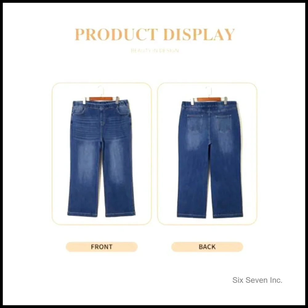 Plus Size Straight Leg Jeans High Waisted Stretchy Denim Pull On Pants with